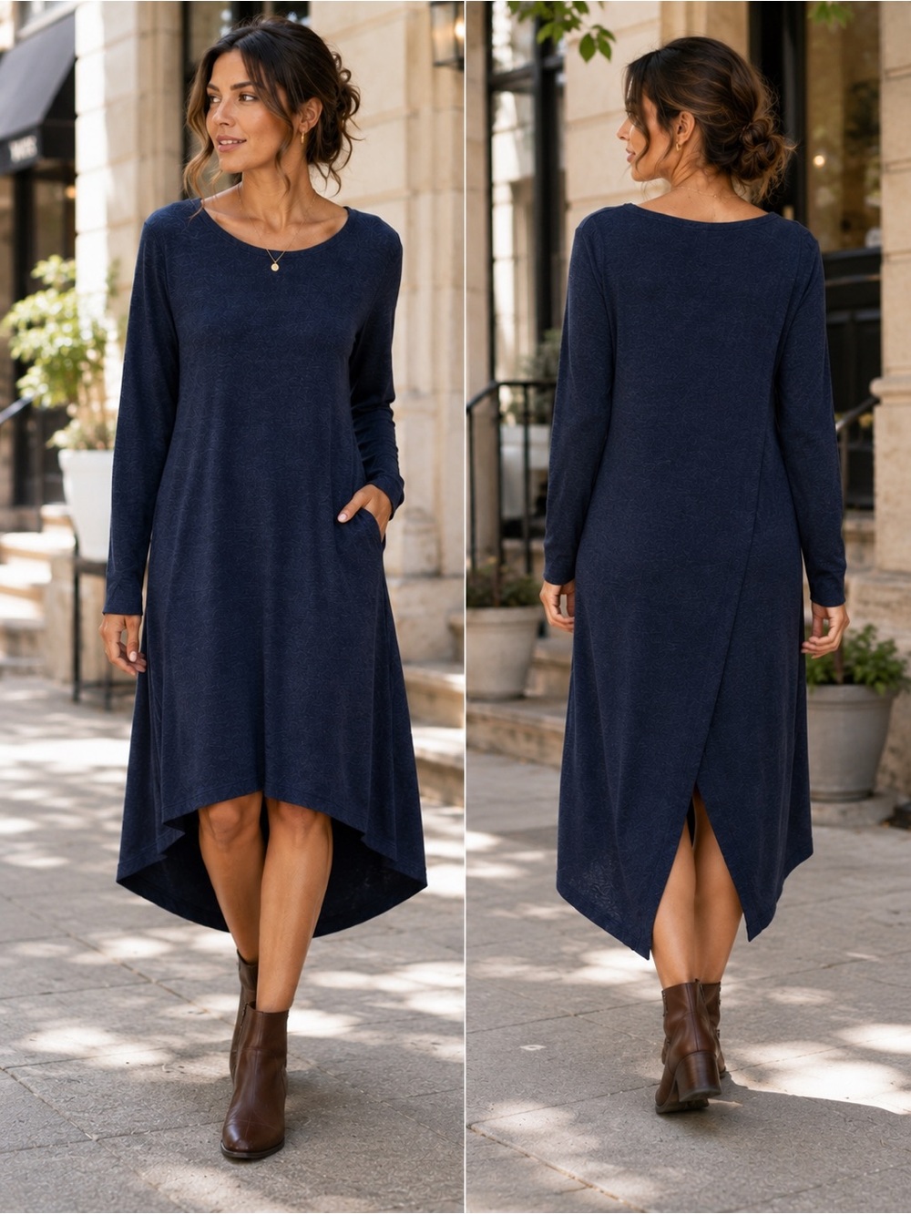 Moth Anthropologie Navy Knit High Low Crossover Back Dress L